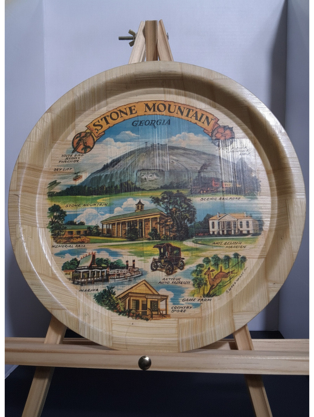 Vintage Stone Mountain Georgia Bamboo Souvenir 13" Tray Woven